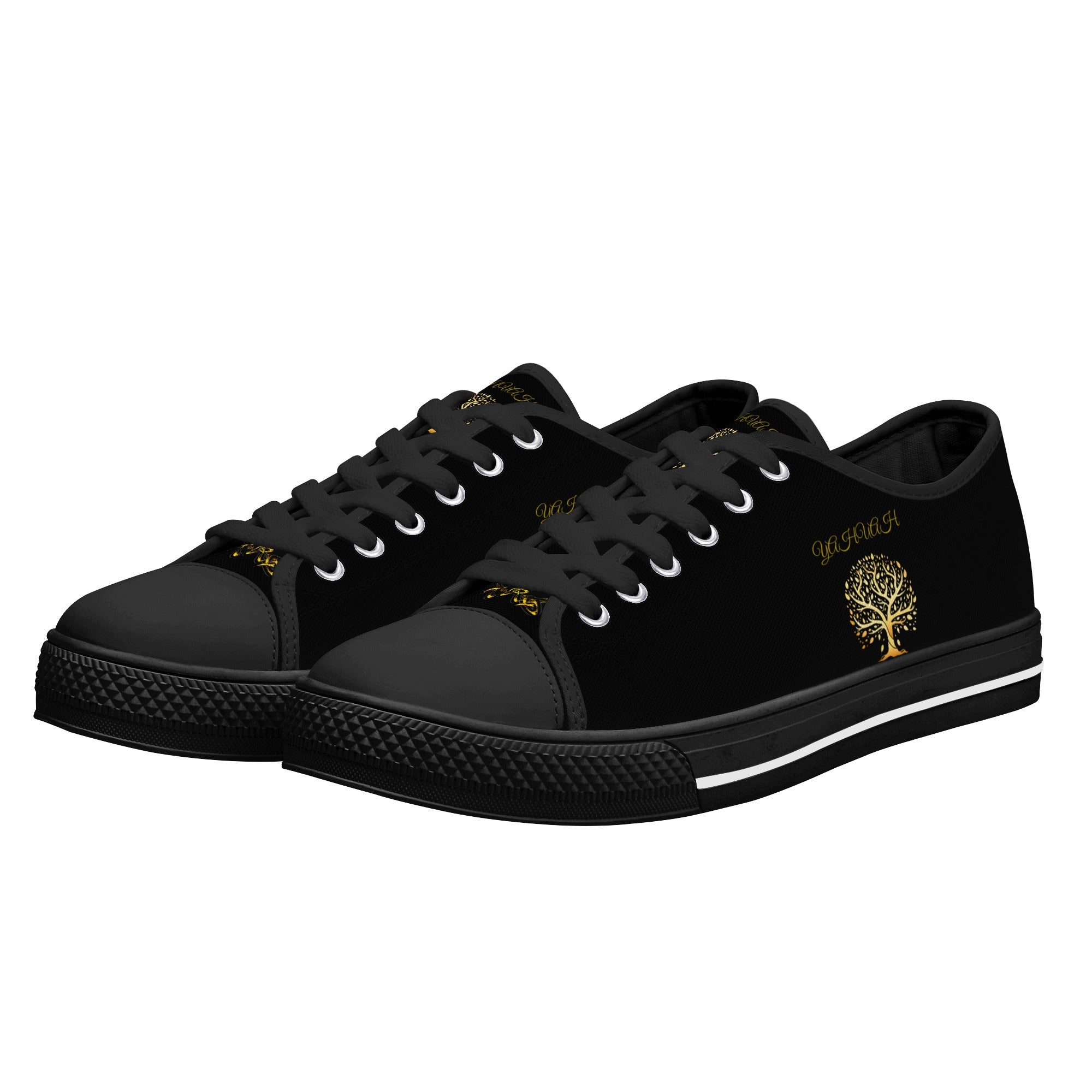 Yahuah-Tree of Life 01 Ladies Low Top Canvas Shoes (Black/White)