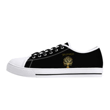 Carica l&#39;immagine nel visualizzatore di Gallery, Yahuah-Tree of Life 01 Ladies Low Top Canvas Shoes (Black/White)
