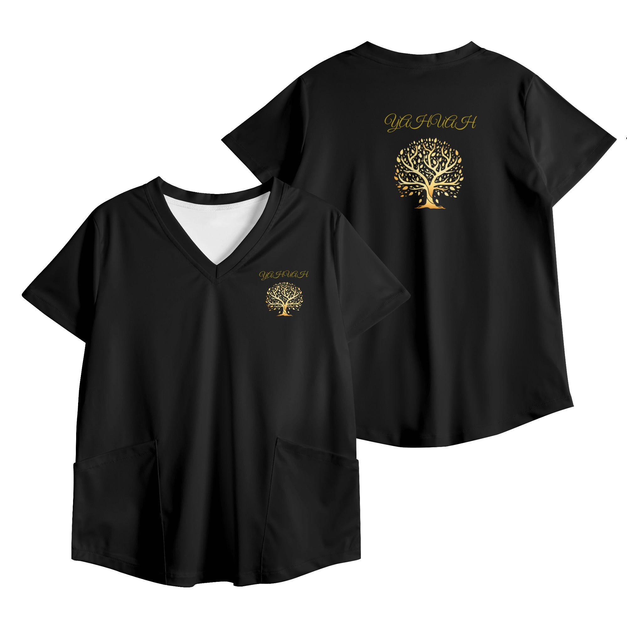 Yahuah-Tree of Life 01 Ladies Designer Scrub T-shirt