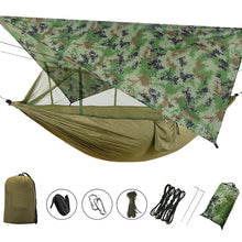 Cargar imagen en el visor de la galería, Outdoor Double 260x140cm Lightweight Parachute Camping Hammock with Mosquito Net and Rain Fly Tarp
