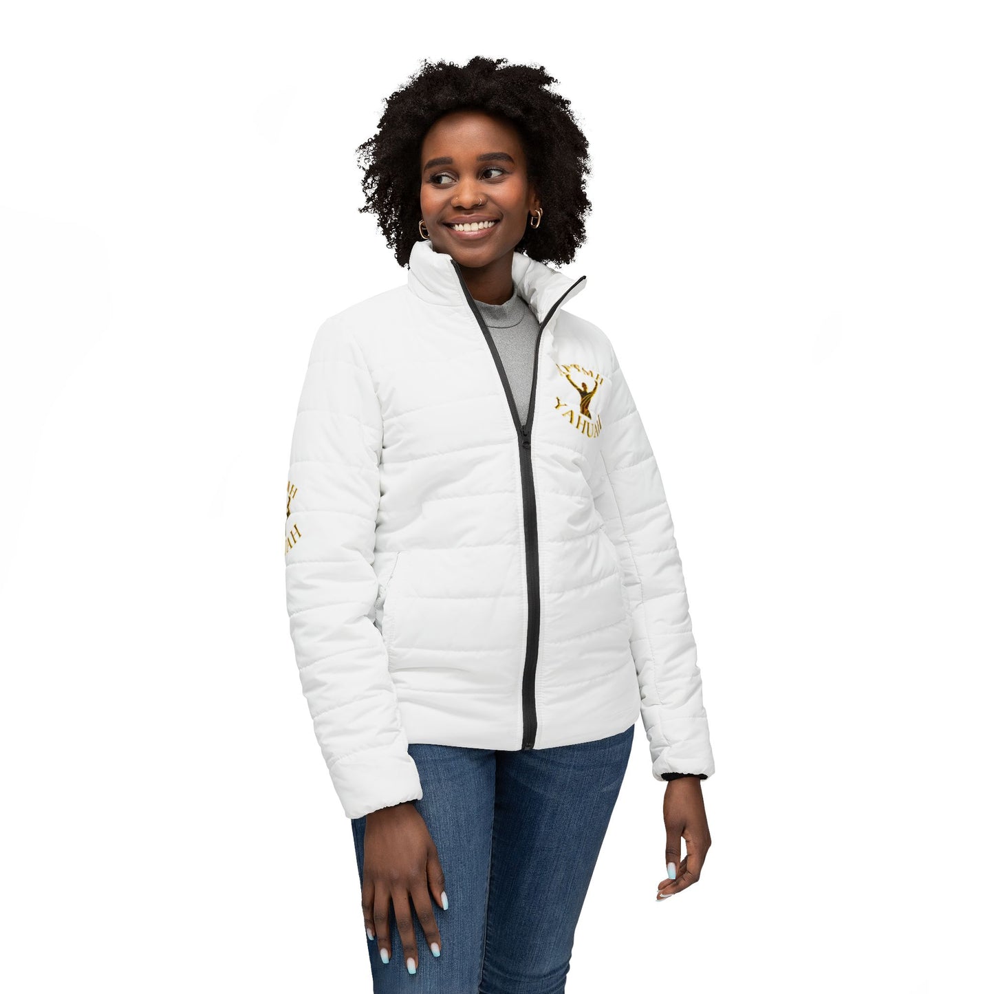 All Praise The Most High Yahuah 01-01 Ladies Designer Puffer Jacket, White