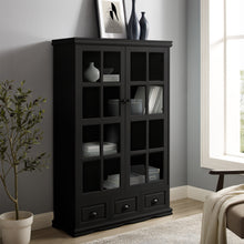 Load image into Gallery viewer, Modern China Cabinet with Tempered Glass Doors, Adjustable Shelf Display and Triple Drawers (Black)
