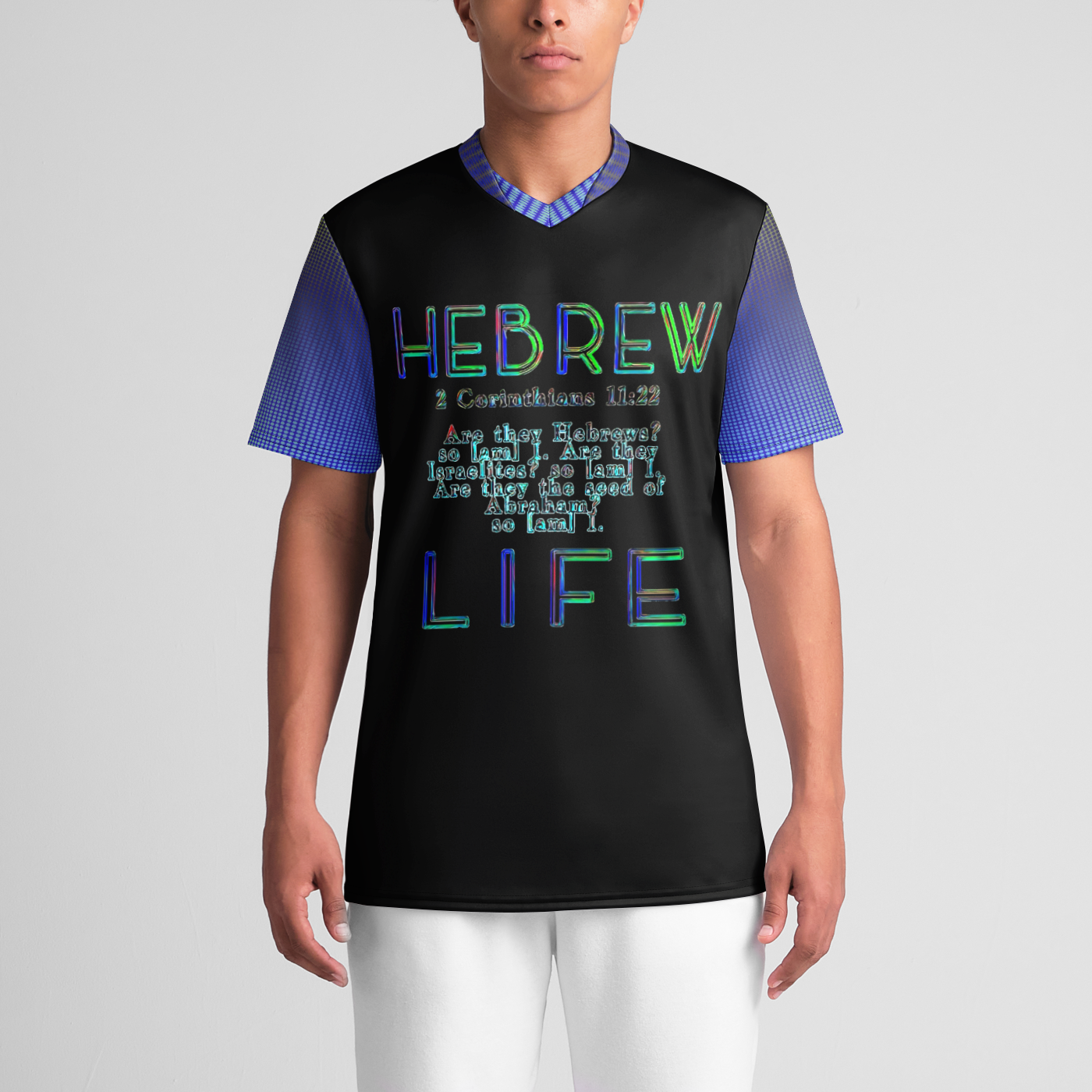 Hebrew Life 02-05 Camiseta deportiva relajada con cuello en V para hombre 