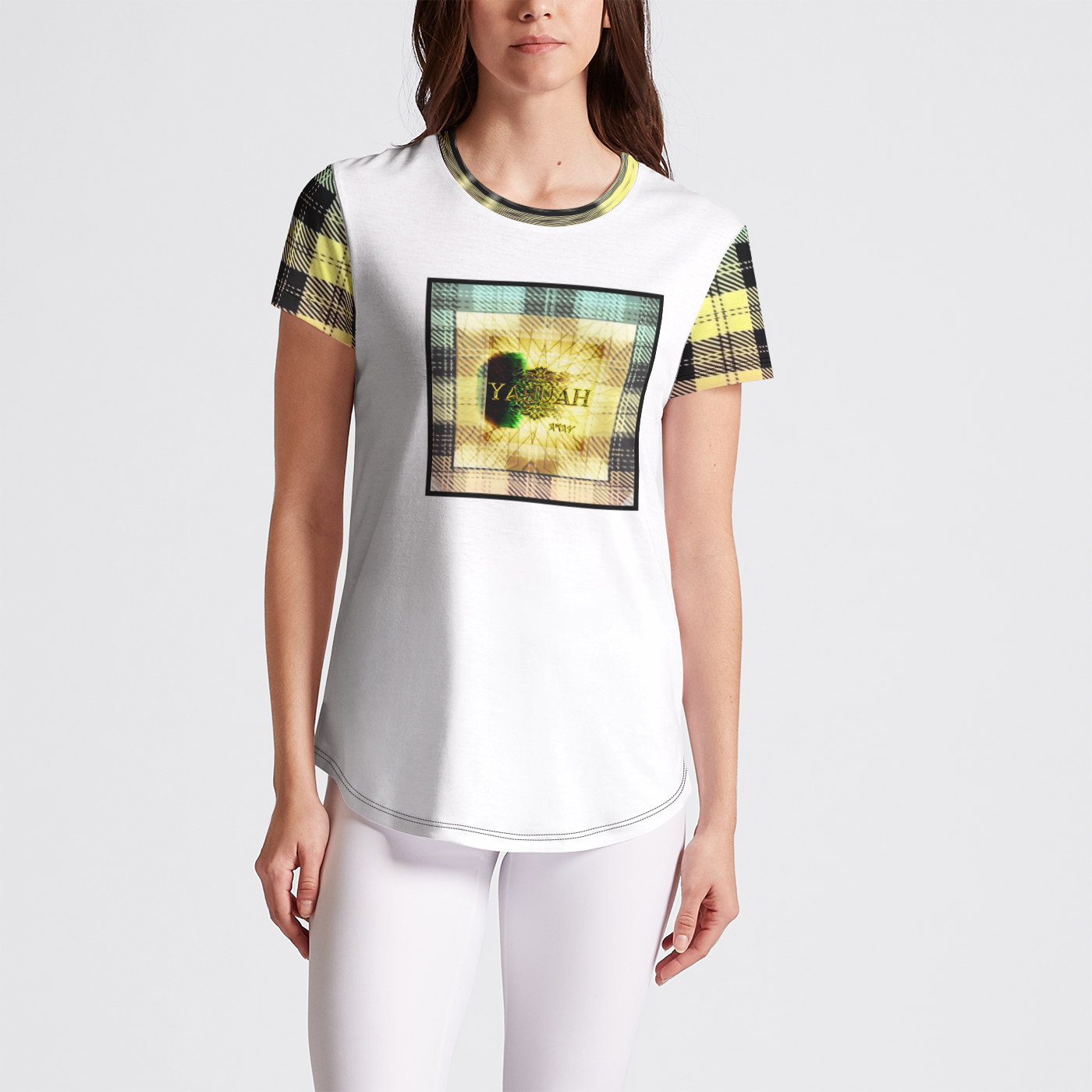 Camiseta con cuello redondo de diseñador para mujer Picture Plaided 01-01