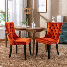 Cargar imagen en el visor de la galería, High-end Tufted Solid Wood Contemporary Velvet Upholstered Dining Chair with Wood Legs Nailhead Trim 2-Pcs Set, Orange
