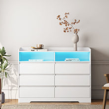 Cargar imagen en el visor de la galería, Six Drawer Dresser with LED Lights, White
