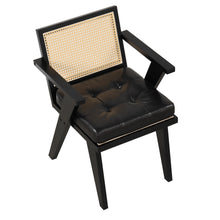 Cargar imagen en el visor de la galería, Mid-Century Accent Arm Chair with Handcrafted Rattan Backrest and Padded Seat (Black)
