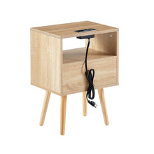 Carica l&#39;immagine nel visualizzatore di Gallery, 15.75&quot; Modern Rattan Nightstand with Power Outlet, USB Ports, Drawer and Solid Wood Legs (Natural)
