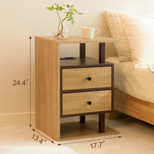 Charger l&#39;image dans la galerie, Nightstand with 2 Drawers, USB Ports &amp; Outlet Charging Station (Walnut Color)
