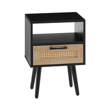 Carica l&#39;immagine nel visualizzatore di Gallery, 15.75&quot; Modern Rattan Nightstand with Drawer and Solid Wood Legs (Black)
