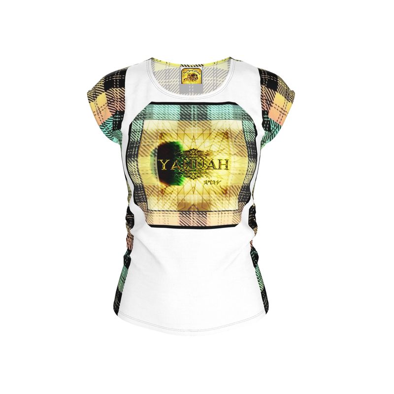 Picture Plaided 01-01 Camiseta holgada de diseñador para mujer con cuello redondo y manga casquillo 