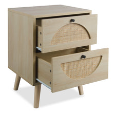 Load image into Gallery viewer, Set of 2 Nightstand End Tables with Rattan Drawers, Natural

