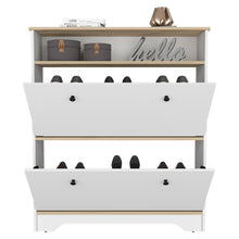 Charger l&#39;image dans la galerie, Dublin Shoe Rack with One Open Shelf and Two Extendable Cabinets (Light Oak / White Finish)

