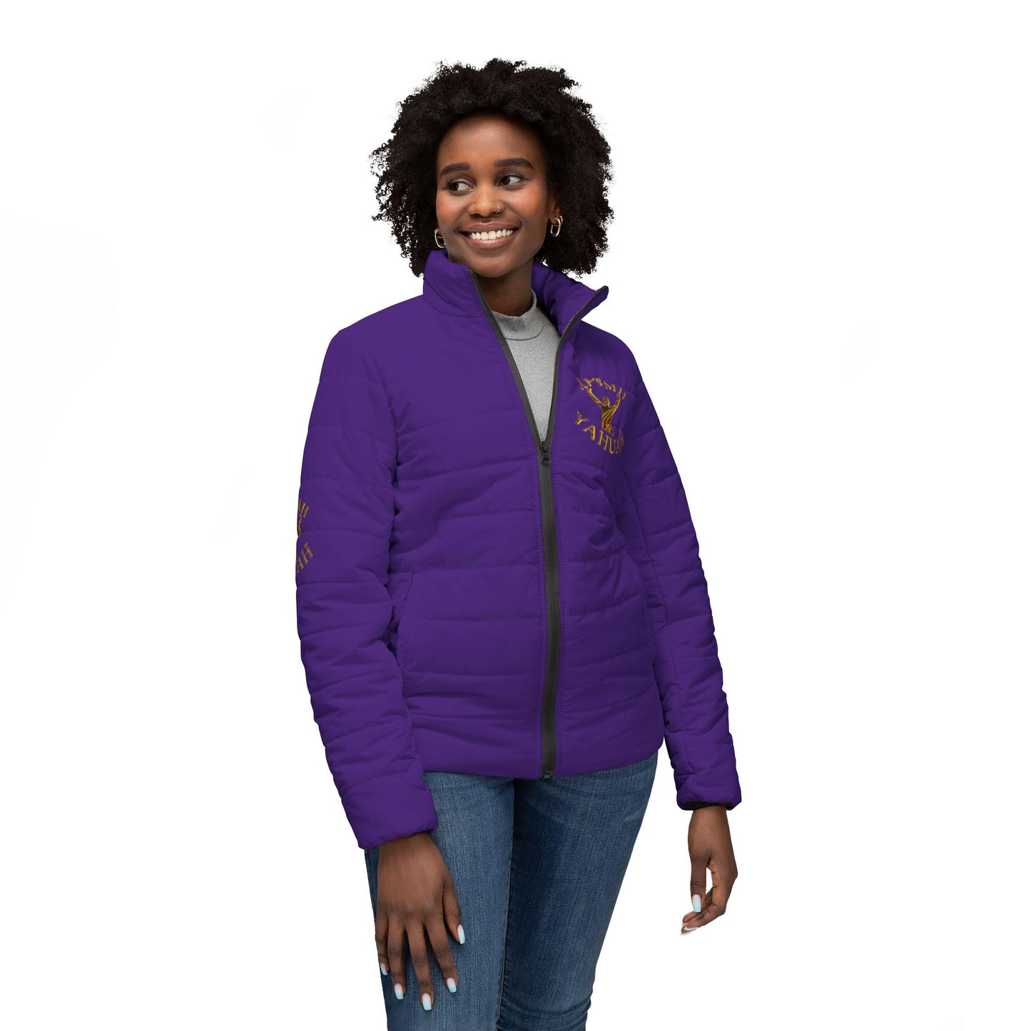 All Praise The Most High Yahuah 01-01 Ladies Designer Puffer Jacket, Purple