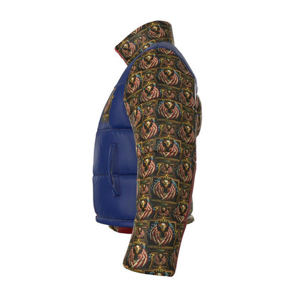 American Hebrew: Shield of the Set-Apart Men's Stand Collar Puffer Jacket