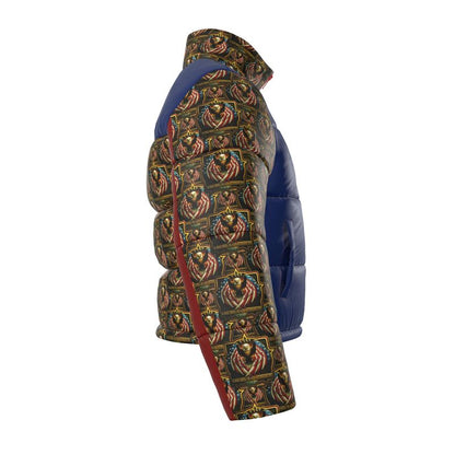 American Hebrew: Shield of the Set-Apart Men's Stand Collar Puffer Jacket