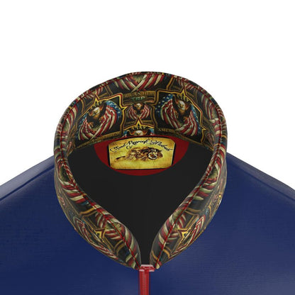 American Hebrew: Shield of the Set-Apart Men's Stand Collar Puffer Jacket