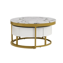 Cargar imagen en el visor de la galería, Modern Round Nesting Coffee Tables with 2 Drawers, Golden+White
