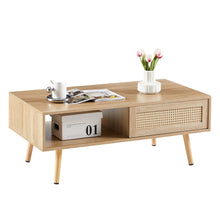 Charger l&#39;image dans la galerie, 41.34&quot; Modern Rattan Coffee Table with Sliding Door Storage (Natural)
