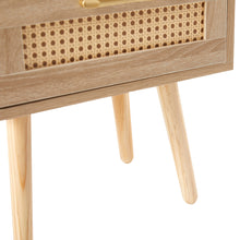 Charger l&#39;image dans la galerie, 15.75&quot; Modern Rattan Nightstand with Power Outlet, USB Ports, Drawer and Solid Wood Legs (Natural)

