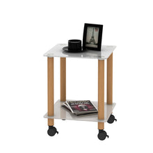 Load image into Gallery viewer, 2-Tier End/Side Table with Storage Shelves, White+Oak
