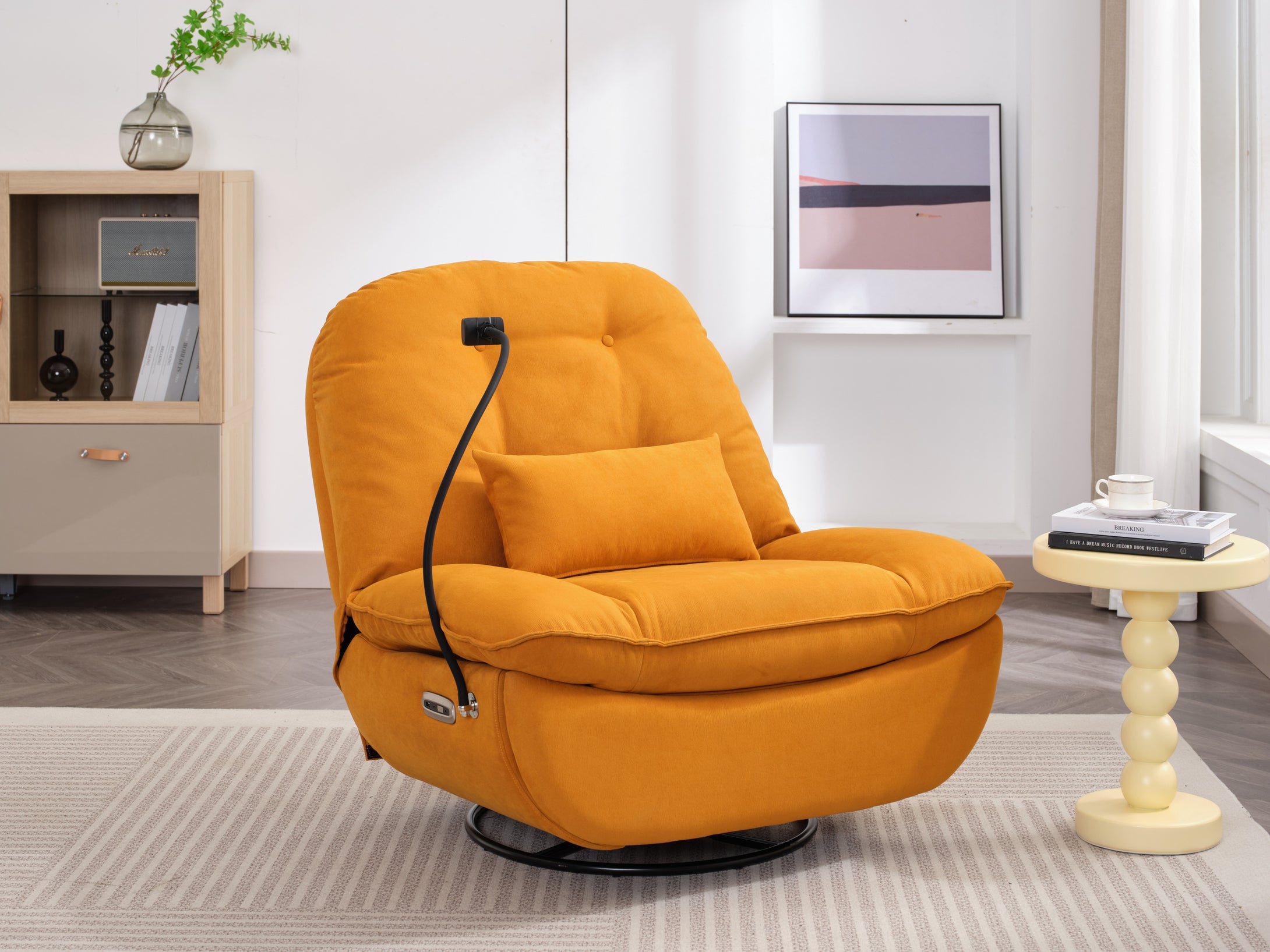 Smart Power 270° Swivel Glider Recliner Gaming Chair with USB Charger, Phone Holder, Hidden Storage Compartments and Bluetooth Music Player, Orange