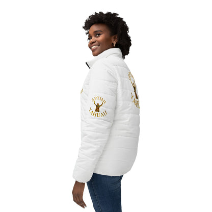 All Praise The Most High Yahuah 01-01 Ladies Designer Puffer Jacket, White