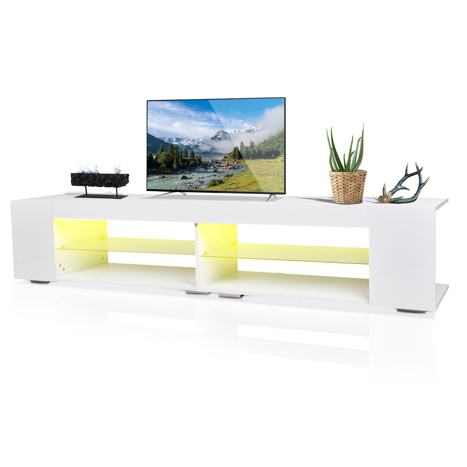 Modern High Gloss LED Entertainment Center, TV Stand with Storage