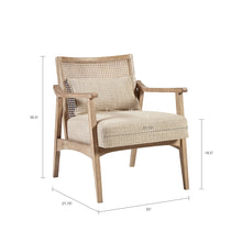 Cargar imagen en el visor de la galería, Light Brown Reclaimed Wheat Upholstered Accent Arm Chair with Handcrafted Rattan Backrest
