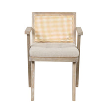 Charger l&#39;image dans la galerie, Mid Century Accent Arm Chair with Handcrafted Rattan Backrest and Padded Seat (Natural)
