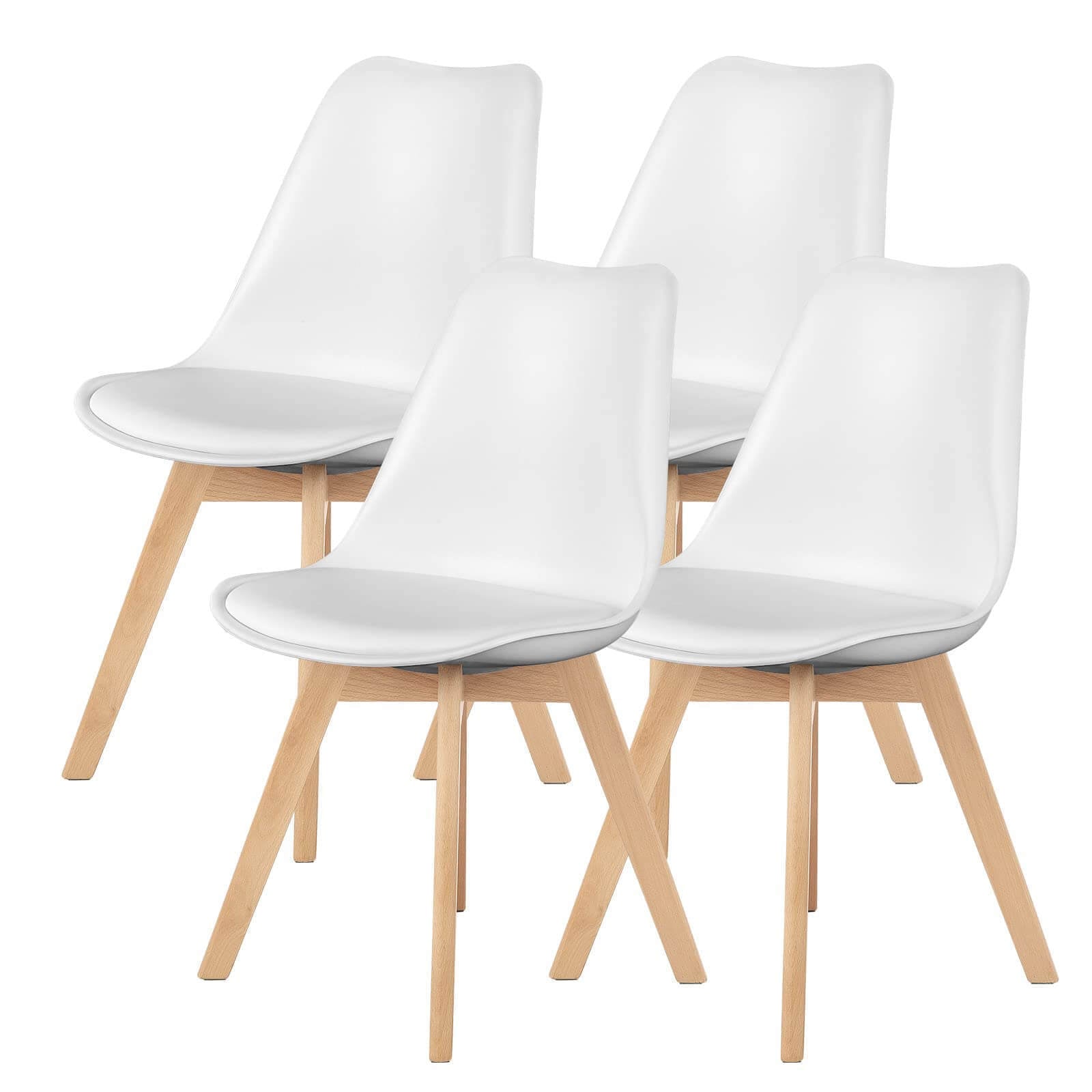 PU Leather Upholstered Dining Chairs with Wood Legs, Set of 4 (White)