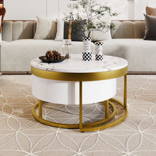 Cargar imagen en el visor de la galería, Modern Round Nesting Coffee Tables with 2 Drawers, Golden+White
