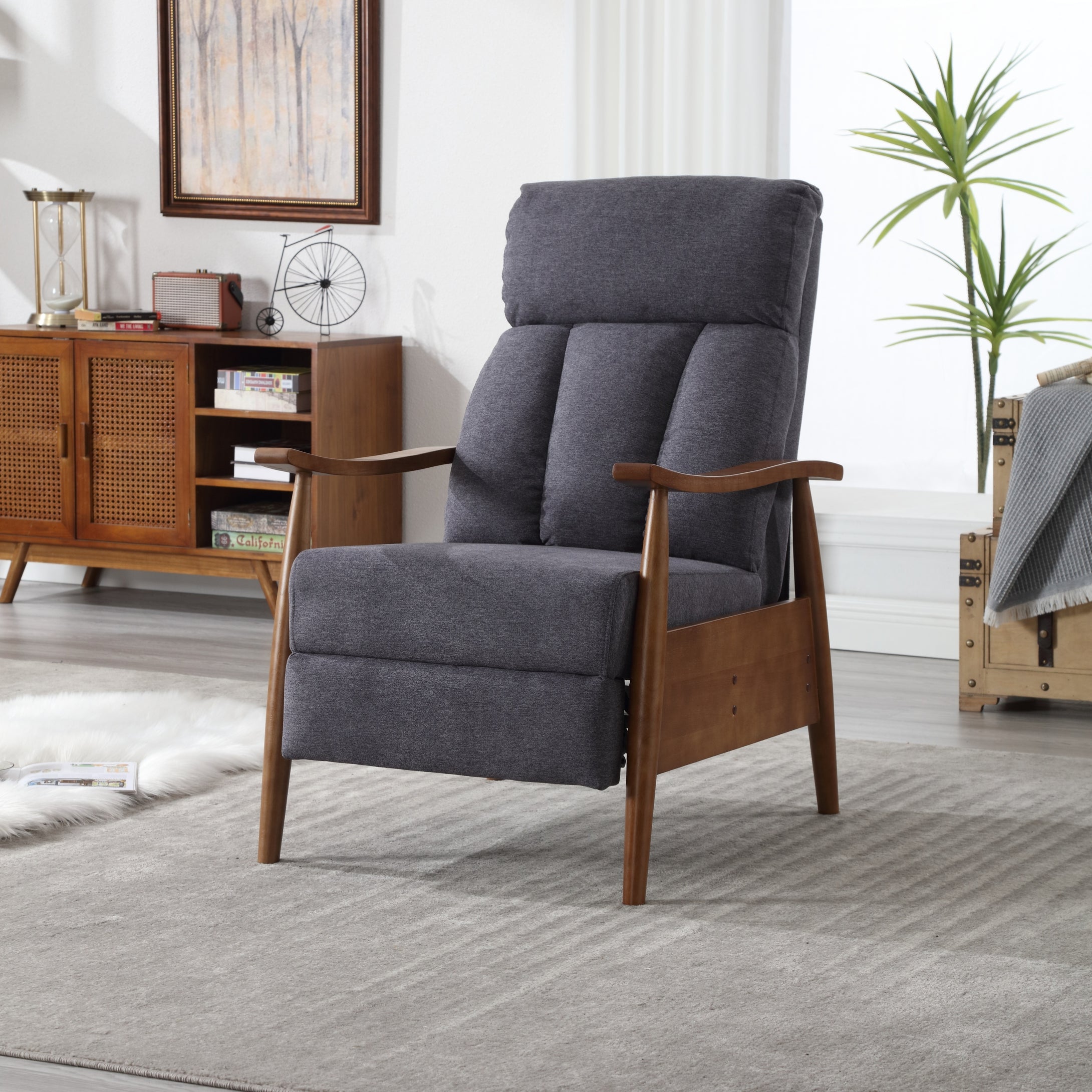 COOLMORE Wood Frame Accent Lounge Armchair, Dark Gray