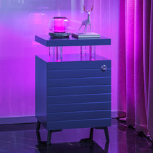 Charger l&#39;image dans la galerie, LED Nightstand with 4 Acrylic Columns and Drawers, Blue
