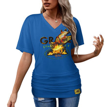 Carica l&#39;immagine nel visualizzatore di Gallery, Grace 101-01 Ladies Designer V-neck Pleated T-shirt (4 colors)
