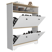 Charger l&#39;image dans la galerie, Dublin Shoe Rack with One Open Shelf and Two Extendable Cabinets (Light Oak / White Finish)
