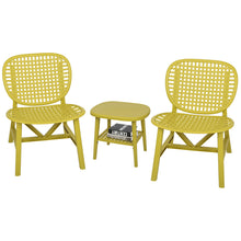Load image into Gallery viewer, 3 Piece Hollow Design Retro Outdoor Patio Table and Lounge Chairs Furniture Set with Open Shelf and Widened Seats (Yellow)
