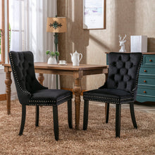 Charger l&#39;image dans la galerie, High-end Tufted Solid Wood Contemporary Velvet Upholstered Dining Chair with Wood Legs Nailhead Trim 2-Pcs Set, Black
