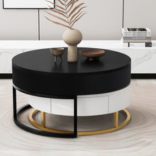 Cargar imagen en el visor de la galería, Modern Round Lift-top Nesting Coffee Tables with 2 Drawers, White &amp; Black
