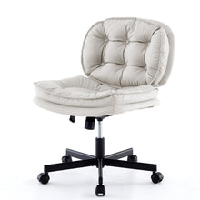 Charger l&#39;image dans la galerie, Adjustable Armless Wide PU Leather Swivel Office Chair, Creamy White
