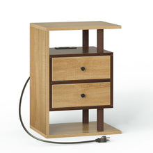 Load image into Gallery viewer, Nightstand with 2 Drawers, USB Ports &amp; Outlet Charging Station (Walnut Color)
