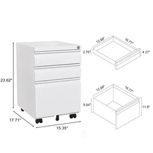 Charger l&#39;image dans la galerie, 3 Drawer Mobile Home/Office Metal File Cabinet with Lock for Legal/Letter Size Documents (White)
