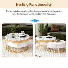 Cargar imagen en el visor de la galería, Modern Round Nesting Coffee Tables with 2 Drawers, Golden+White
