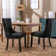 Charger l&#39;image dans la galerie, High-end Tufted Solid Wood Contemporary Velvet Upholstered Dining Chair with Wood Legs Nailhead Trim 2-Pcs Set, Black
