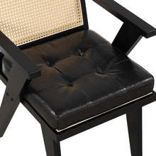 Carica l&#39;immagine nel visualizzatore di Gallery, Mid-Century Accent Arm Chair with Handcrafted Rattan Backrest and Padded Seat (Black)
