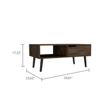 Load image into Gallery viewer, Open Shelf One Drawer Coffee Table (Dark Walnut Finish)
