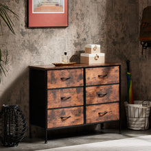 Cargar imagen en el visor de la galería, Sweetcrispy 6 Drawer Dresser with Metal Frame and Wooden Top for TV, Brown
