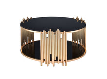 Load image into Gallery viewer, ACME Tanquin Round Drum Coffee Table in Gold &amp; Black Glass
