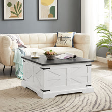 Carica l&#39;immagine nel visualizzatore di Gallery, Square Wood Rustic Farmhouse Coffee Table with Large Hidden Storage Compartment and Hinged Lift Top (White)
