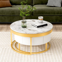 Cargar imagen en el visor de la galería, Modern Round Nesting Coffee Tables with 2 Drawers, Golden+White
